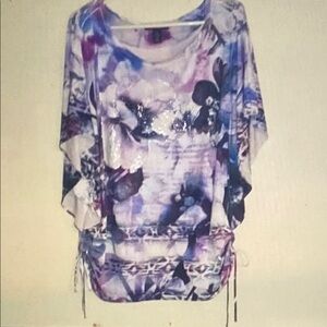 Style & Co. Purple and Blue Abstract Floral Dolman Tunic